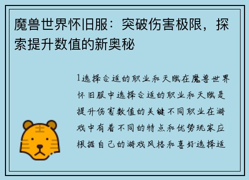 魔兽世界怀旧服：突破伤害极限，探索提升数值的新奥秘