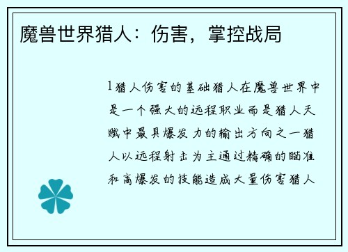 魔兽世界猎人：伤害，掌控战局